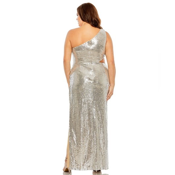 Mac Duggal Silver Sequin One Shoulder Gown size 14 - Picture 2 of 5